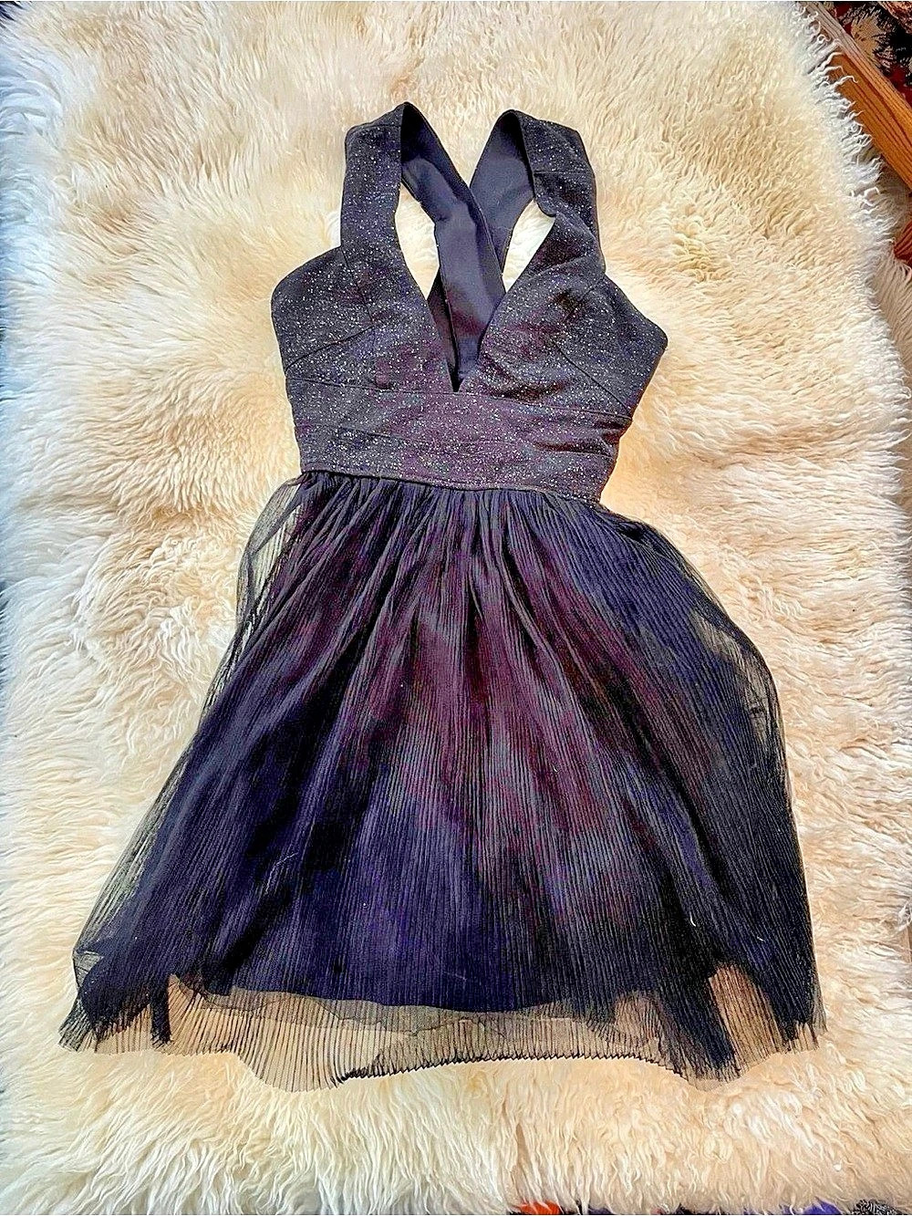 VERY SPARKLY Maurices Black Metallic Tulle Cocktail Dress Size 9/10